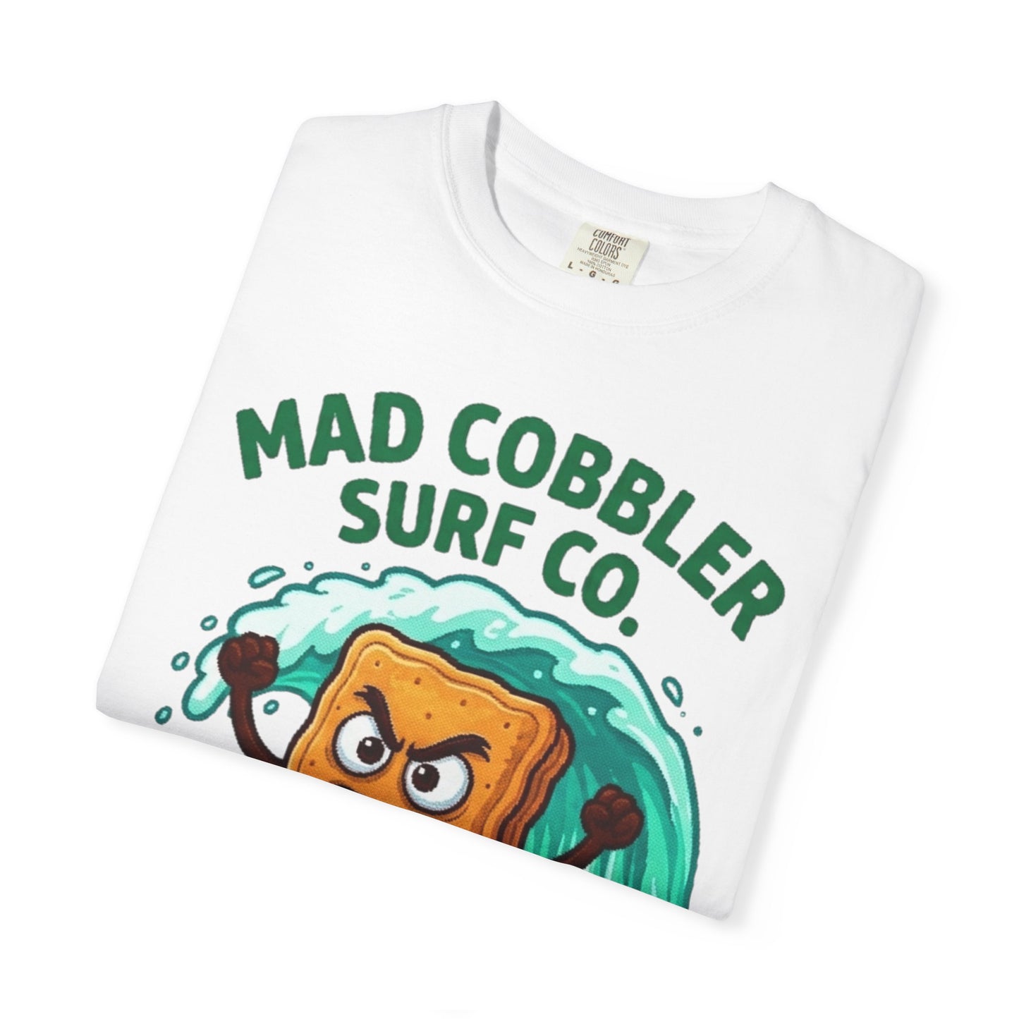Mad Cobbler Surf Co. T-Shirt — Funny Surfing Pie Cartoon Tee