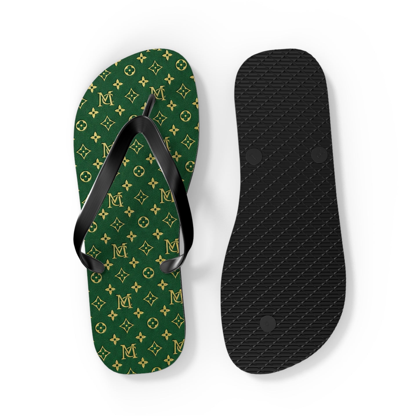 Green Monogram Flip Flops – Luxury Pattern Beach Sandals