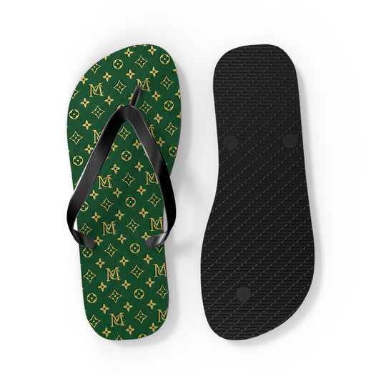 Green Monogram Flip Flops – Luxury Pattern Beach Sandals