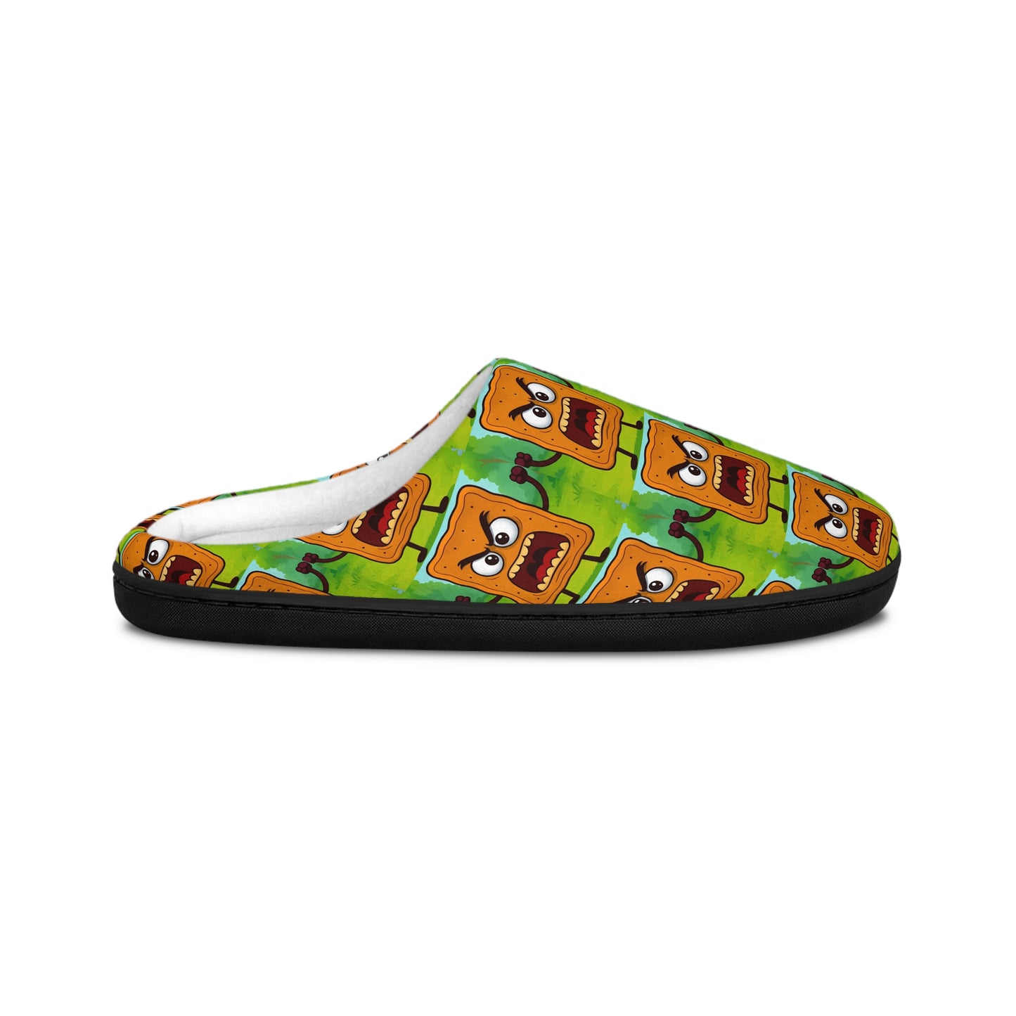 Men's Indoor Slippers — Fun Cartoon Toast Pattern Cozy House Shoes