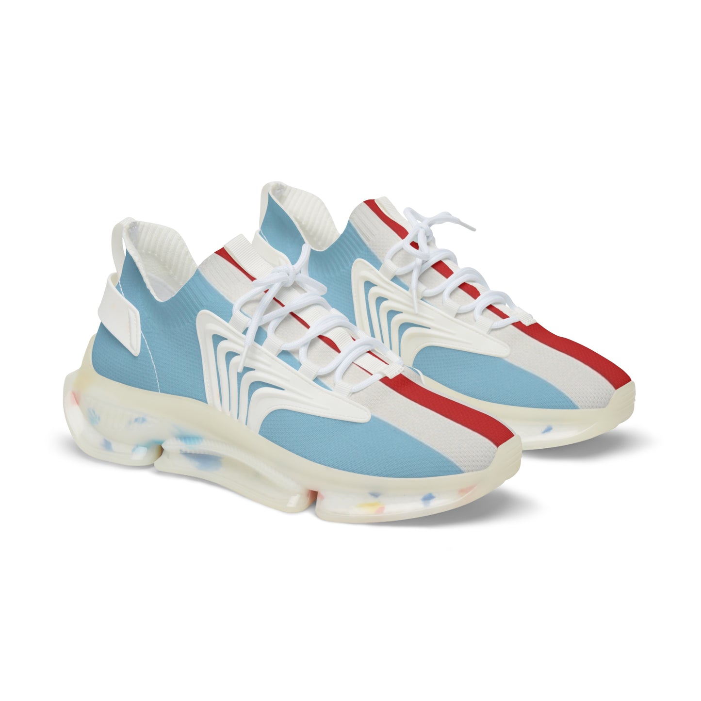 Men's Athletic Mesh Sneakers — Retro Blue with Red Racing Stripe