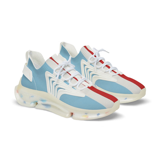 Men's Athletic Mesh Sneakers — Retro Blue with Red Racing Stripe
