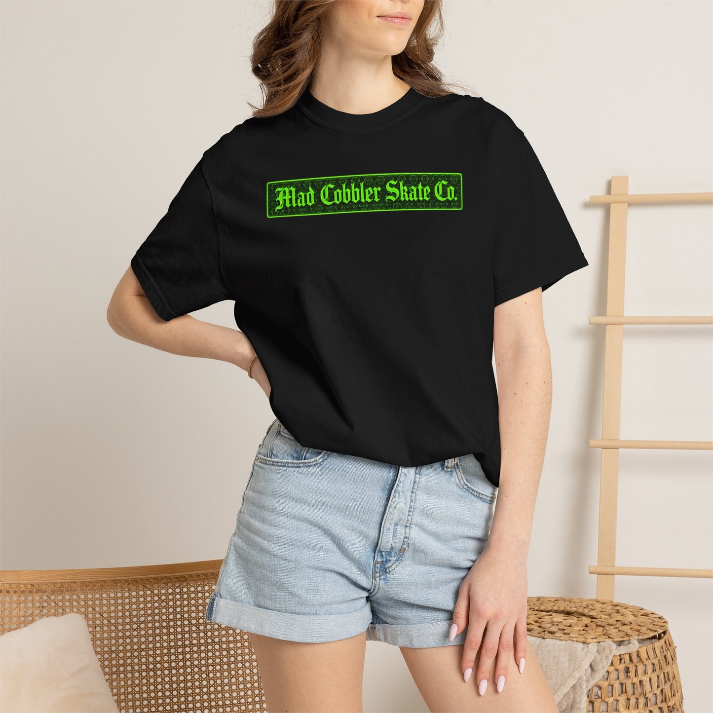 Mad Cobbler Skate Co. T-Shirt — Neon Green Logo Skateboard Tee
